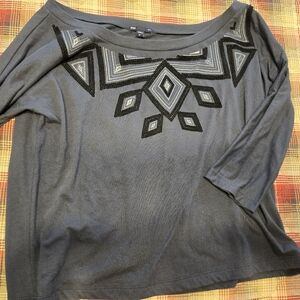 GAP Blue Crop Top with Black Geometric Design